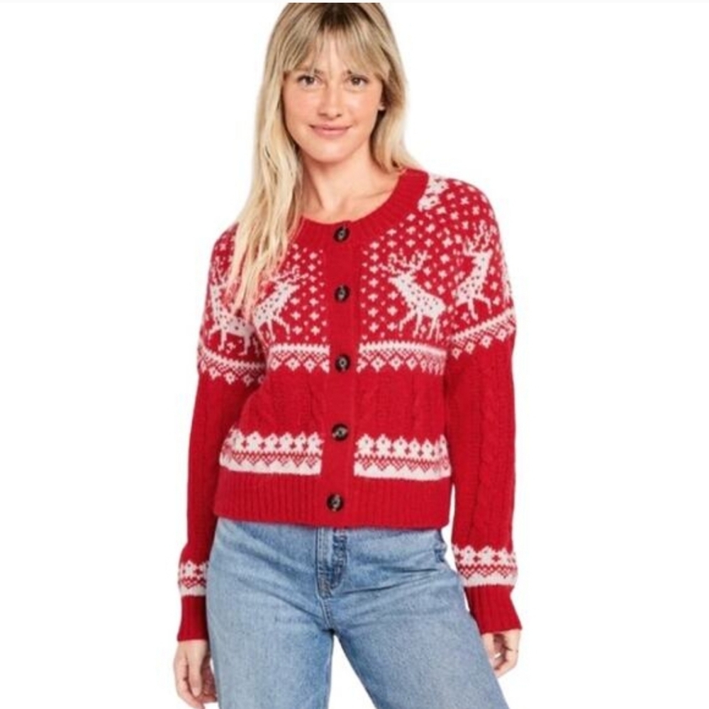 NWT Old Navy Red Reindeer Pattern Women's Sweater